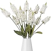 INSUNSIX 5PCS White Snapdragon Artificial Flowers 34" Long Stem Silk Delphinium Flower White Fake Hyacinth Flowers for Wedding Table Centerpieces Home Party Outdoor Decoration(White)