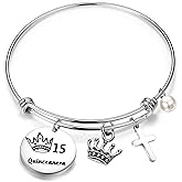 FEELMEM Quinceanera Gift 15th Birthday Bracelet Sweet 15th Quinceanera Bangle Quince Jewelry Happy 15th Birthday Gift
