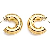Gold Hoops Earrings for Women Gold Earrings Hoops Silver Hoop Earrings 18k Gold Plated Earrings Chunky Gold Silver Earrings, Ear Cuffs for Women Non Piercing Fashion Earrings for Women