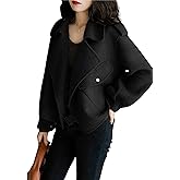 utcoco Women Cropped Wool Coats Notched Lapel Pea Coat Open Front Trench Overcoat Jackets with Pockets