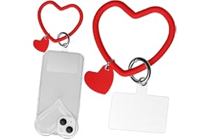 Naiadiy Silicone Heart Loop Phone Lanyard, Cell Phone Hand Wrist Lanyard Strap with Key Chain Holder, Universal for Phone Case Anchor Fit All Smartphones-Red