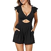 Smismivo Swim Romper with Built in Bra and Pockets Modest Swimsuits for Women Cutout One Piece Bathing Suit Sleeve Boyleg