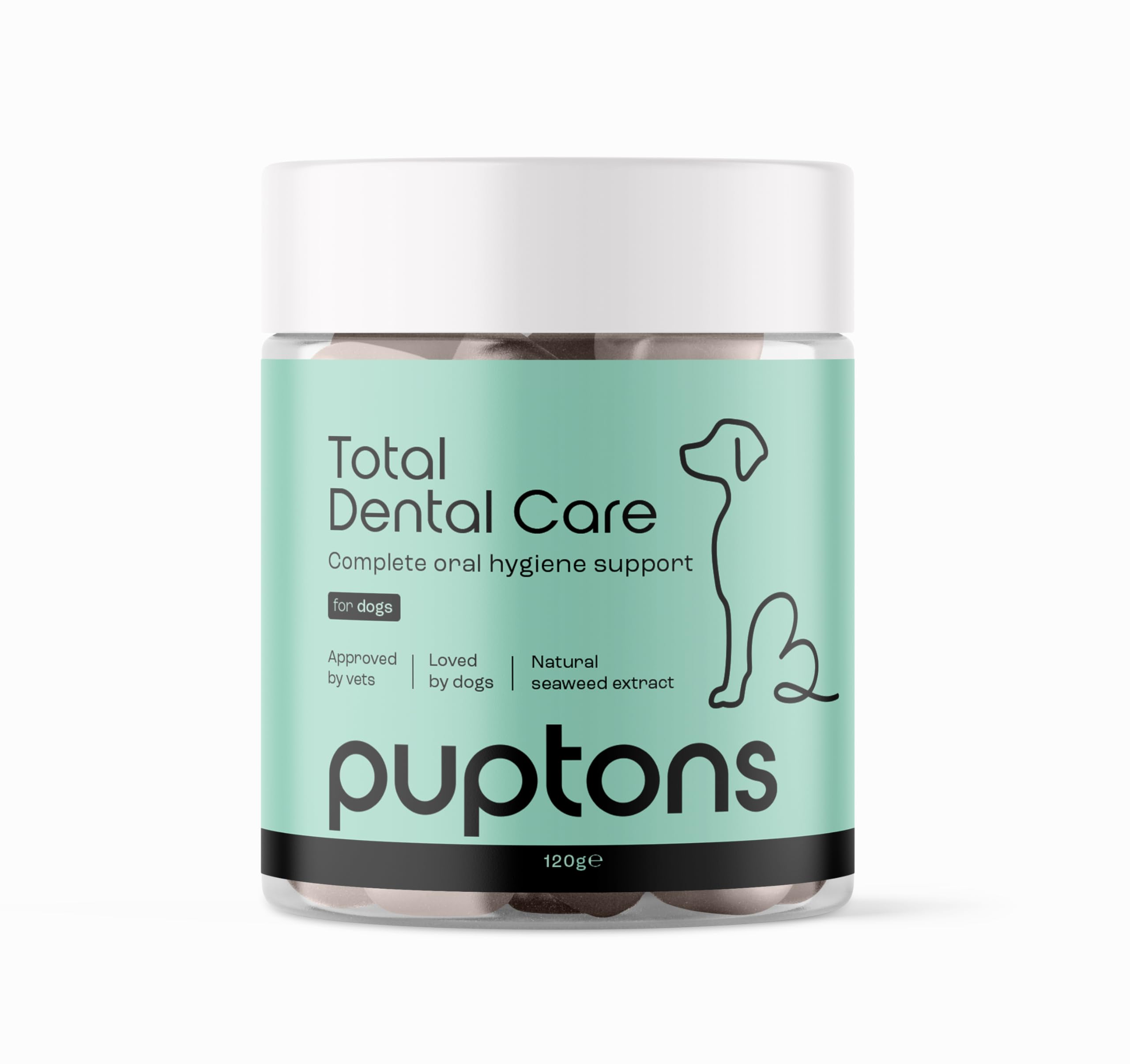 Puptons Total Dental Care for Dogs | Tartar & Plaque Off Powder - No Brushing | Supports Oral Hygiene & Treats Gum Disease | Treatment for Bad Breath & Removes Plaque | Measuring Scoop Included, 120g