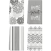 Artoid Mode Grey Home Sweet Home Stripes Boho Spring Kitchen Towels Dish Towels, 18x26 Inch Farmhouse Summer Decoration Hand Towels Set of 4
