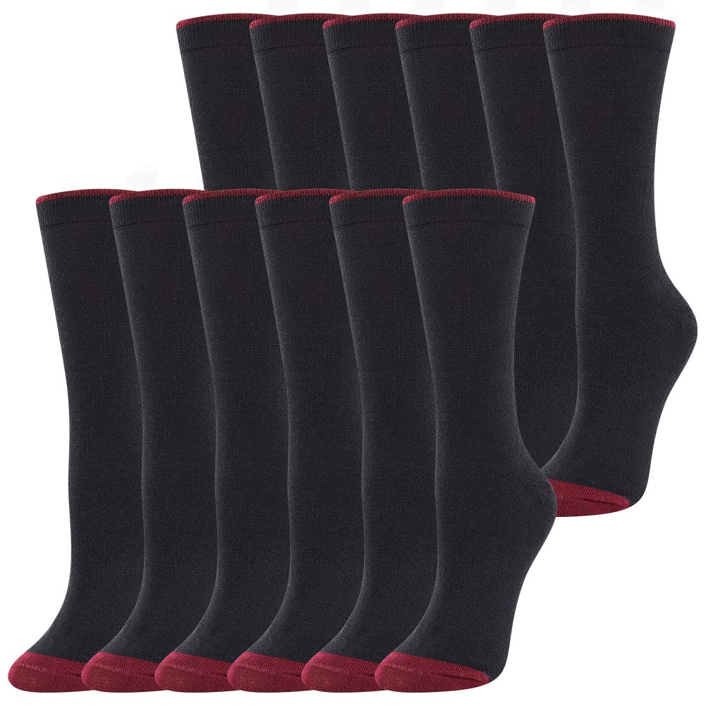 BONANGEL Women's Merino Wool Dress Socks, Laides Autumn Winter Warm Classic Business Socks Breathable & Sweat-wicking Casual Lightweight Wool Socks for Women (6 Pairs-Red Toe)