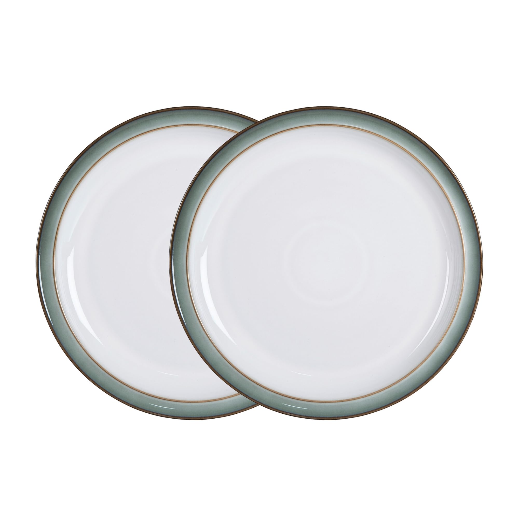 Denby - Regency Green Medium Plates Set of 2 - Dishwasher Microwave Safe Crockery 22cm - Green, White Ceramic Stoneware Tableware - Chip & Crack Resistant Lunch Plates