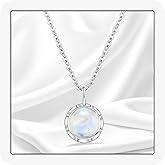 MoiuVieg Natural Larimar/Moonstone Necklace 925 Sterling Silver Minimalist Blue Round Stone Pendant Necklace Gemstone Jewelry for Women Love