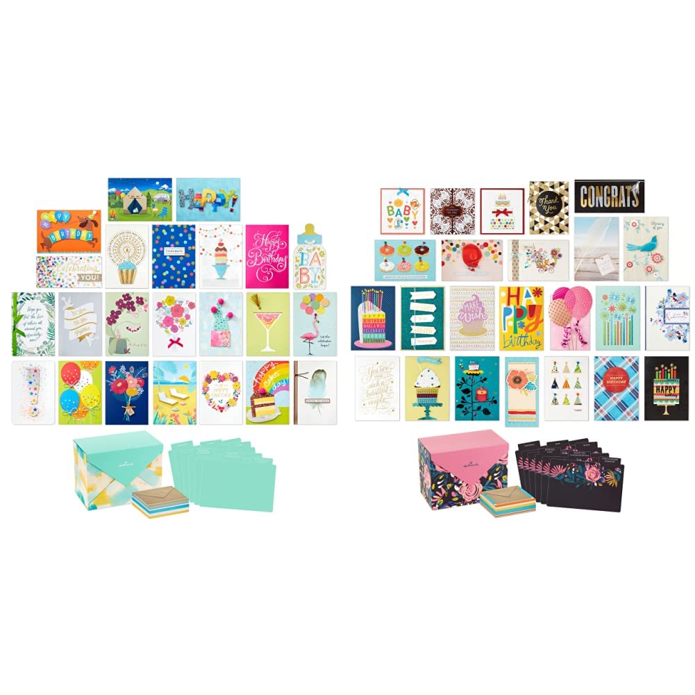Hallmark Pack of 24 Handmade Assorted Boxed Greeting Cards, Watercolor & Pack of 24 Handmade Assorted Boxed Greeting Cards, Modern Floral Image
