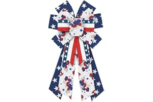 HEUREPPY Large Patriotic Wreath Bow 4th of July Decor Bow for Wreath Blue White Red Star Burlap 4th of July Bow for Veterans Day Independence Day Front Door Indoor Outdoor Tree Topper Decoration Supplies