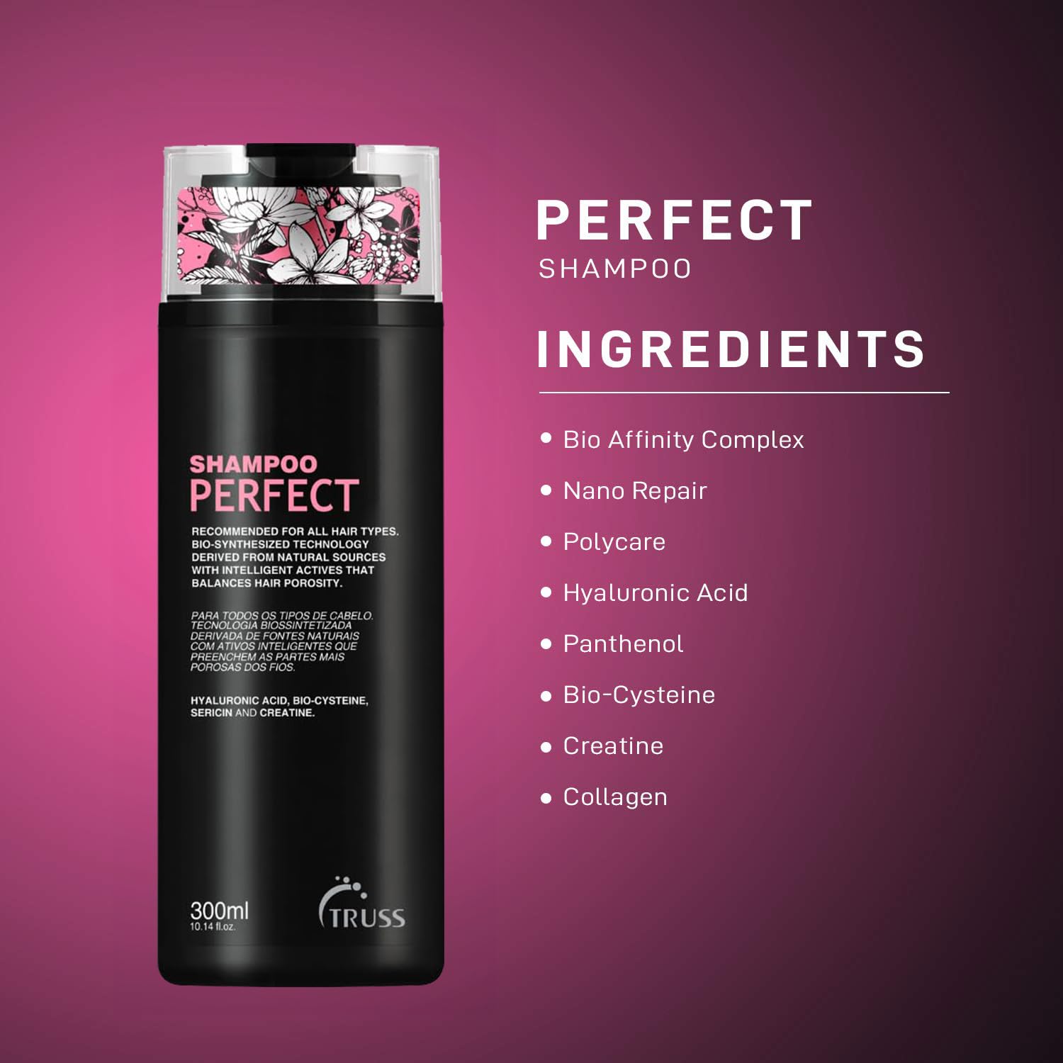 TRUSS Perfect Shampoo - For All Hair Types, Promotes Healthy Growth For Younger looking, Silkier Hair. Perfect Treatment For Roots To Ends. No Dyes, Ph Balanced