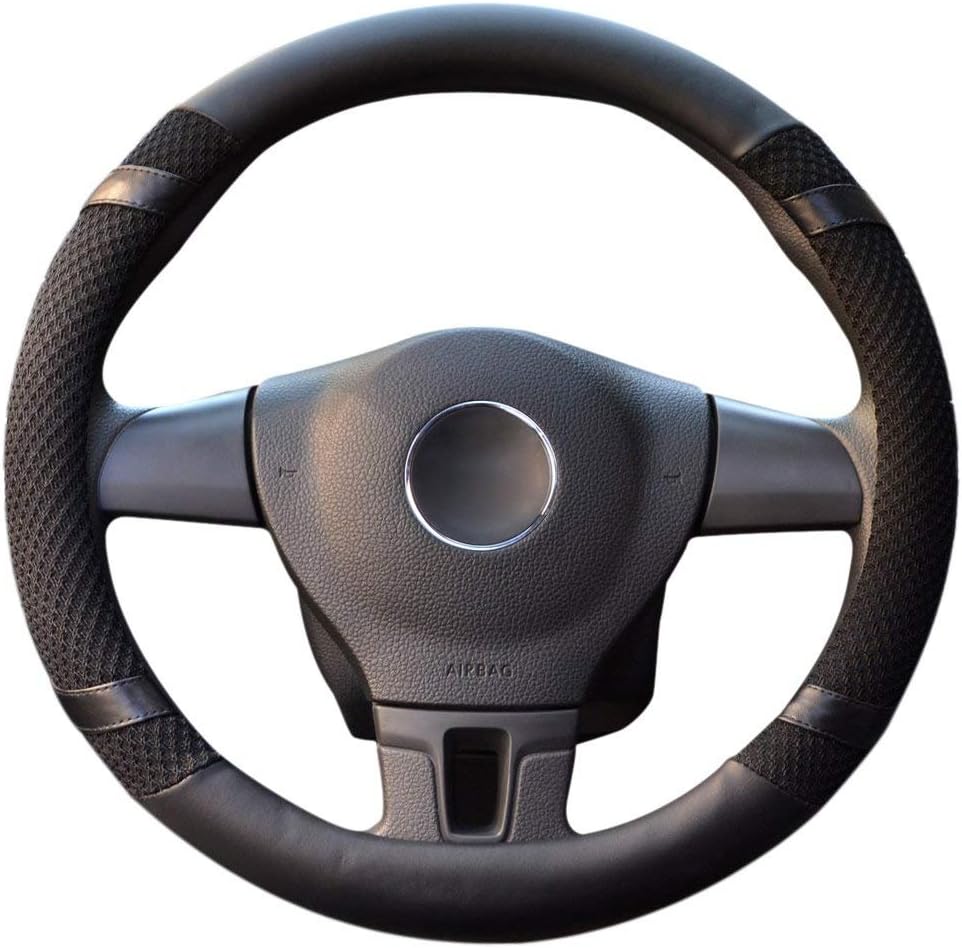 LucaSng Universal Steering Wheel Cover,14.56-14.96" PU Leather for fit Summer Honda/Toyota Car Vehicle Black,M