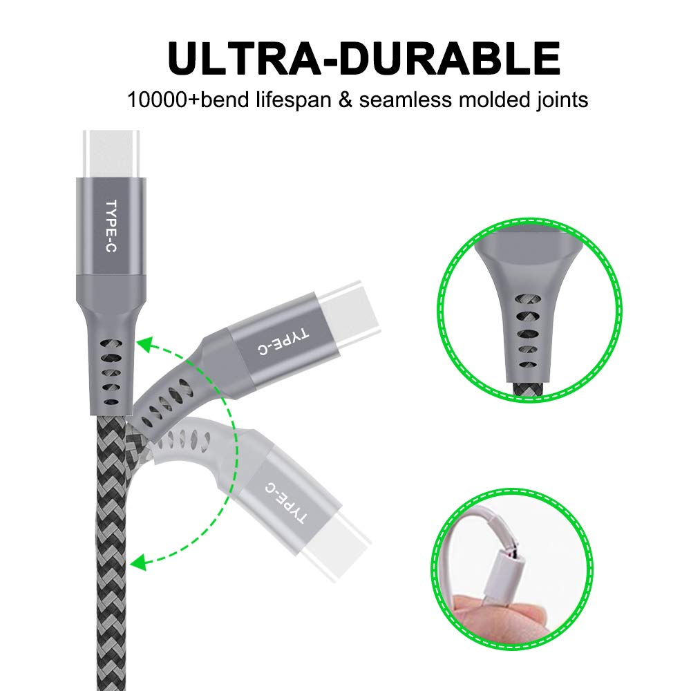 USB Type C Cable, AIRGINE Nylon Braided Fast Charging Cord (2Pack, 6.6ft, Grey) Compatible for Samsung Galaxy S9 Plus S8 Plus Note 9 and Other Type C Cable Design Devices