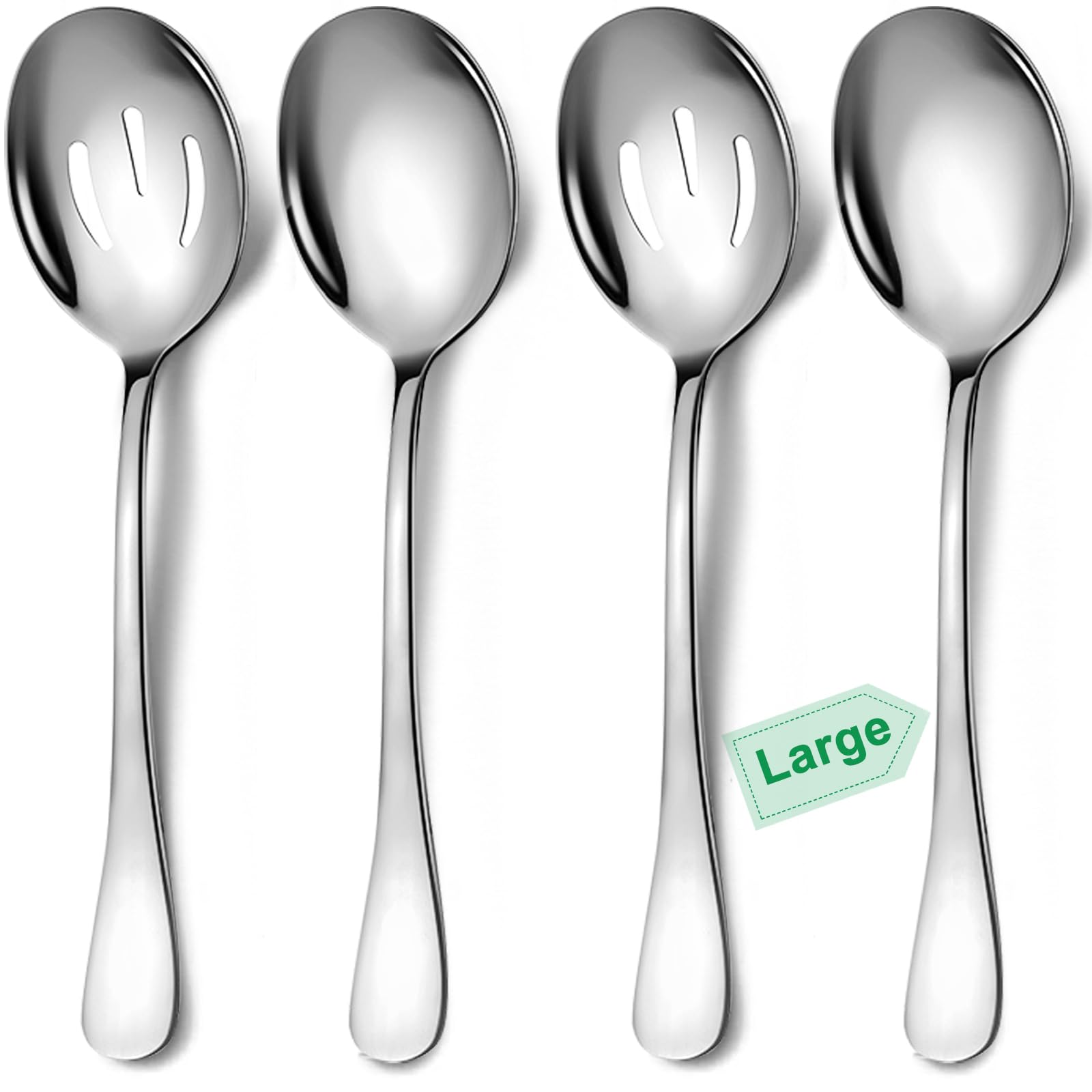 Photo 1 of 4-Piece Stainless Steel Serving Spoon Set, Includes 2 Large Serving Spoons, 2 Slotted Spoons - Dishwasher Safe, 10-Inch