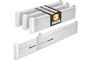 HiYZ Expandable Drawer Dividers - 12.6-22.8'' Adjustable Drawers Organizers for Kitchen Utensils, Drawer Separators in Bedroom, Dresser, Office, Bathroom, Fridge, 3 Pack Long Dividers-Gray