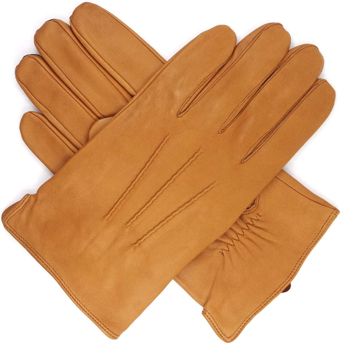 Harssidanzar Mens Luxury Italian Sheepskin Leather Gloves Vintage Finished Cashmere Wool Lined at  Men’s Clothing store