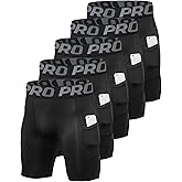 Men's Compression Shorts with Pocket Baseball Athletic Gym Yoga Shorts Cool Dry Running Workout Underwear Pack