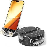 CHISELED ST DF SK Elegant and Versatile Black Marble Phone Stand with Sound Amplification Round Phone Holder Function for Desk,Kitchen,Bathroom,and Bedside