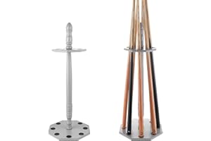 HMQQ Pool Stick Holder Floor Stand with Octagonal Design, Holds 8 Pool Sticks, 100% Solid Wood, Gray