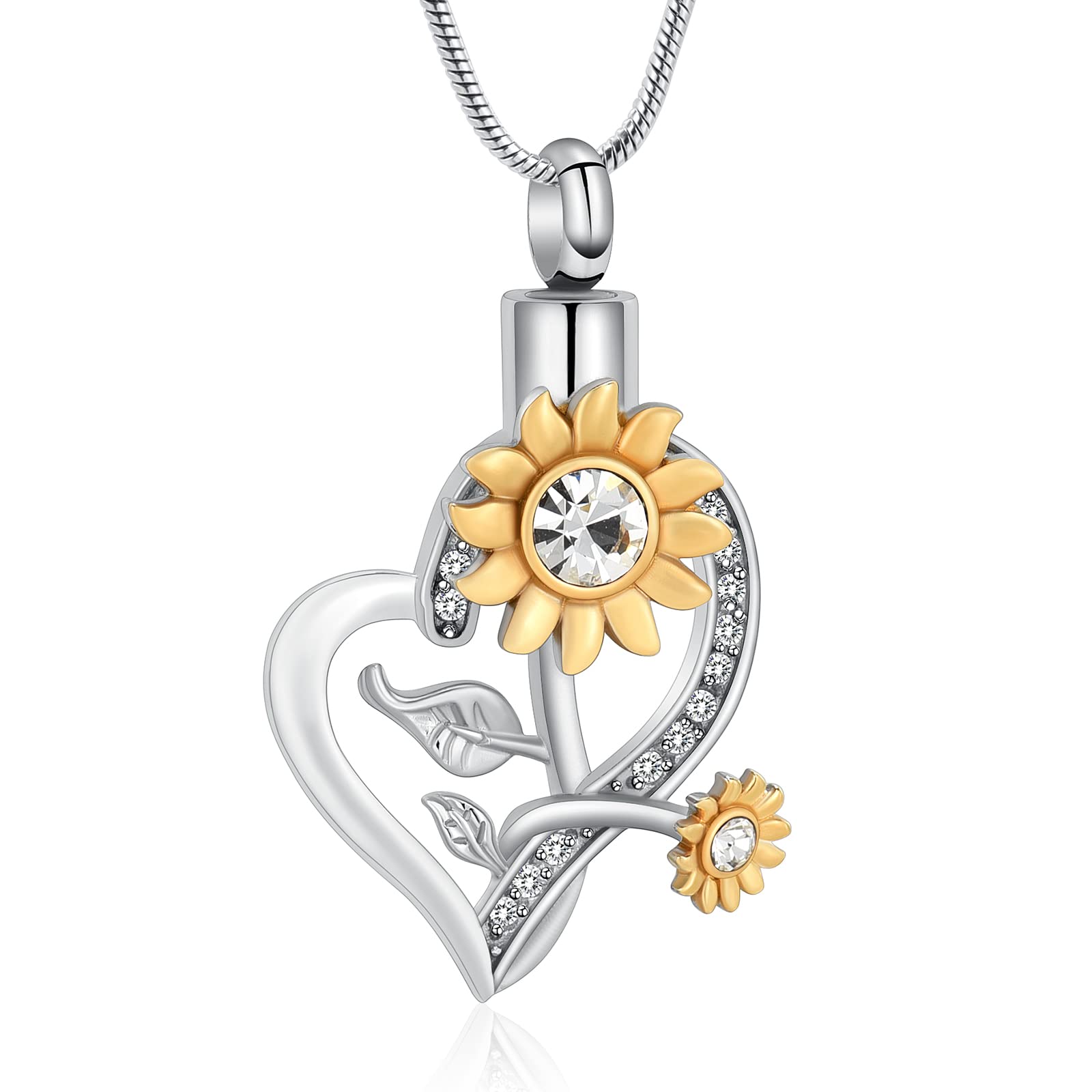 AIWENXI Sunflower Cremation Jewelry Heart Crystals Urn Necklace for Ashes for Women Human Ashes Pendant Pet Keepsake Memorial Jewellery