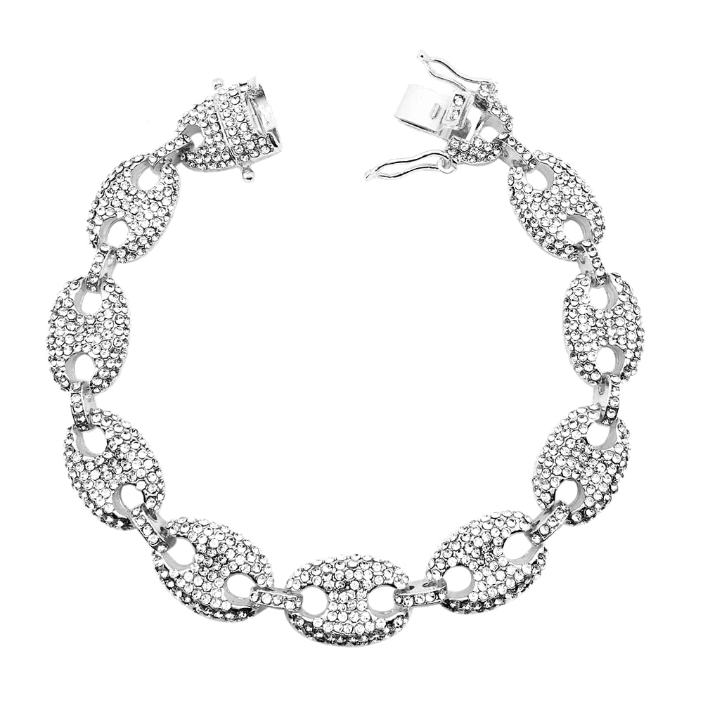 FW Jewelry Gold Mariner Cuban Link Chain for Men Iced Out Diamond Coffee Bean Cuban Necklace Hip Hop 16-30 Inches, crystal, cubic-zirconia,