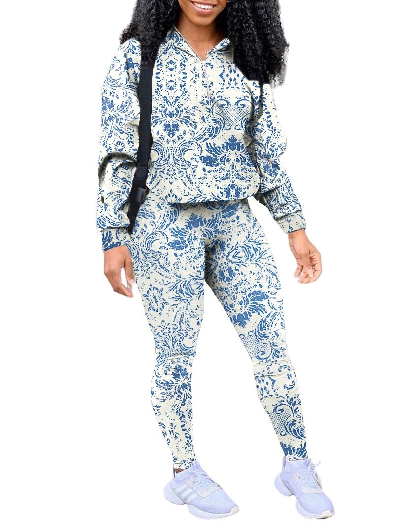 Photo 1 of * MISSING PART* EOSIEDUR Women's Two Piece Outfits Zip Tops Jacket and Elastic Waistband Pants Women Sweatsuit Tracksuit Sets, Blue Porcelain L