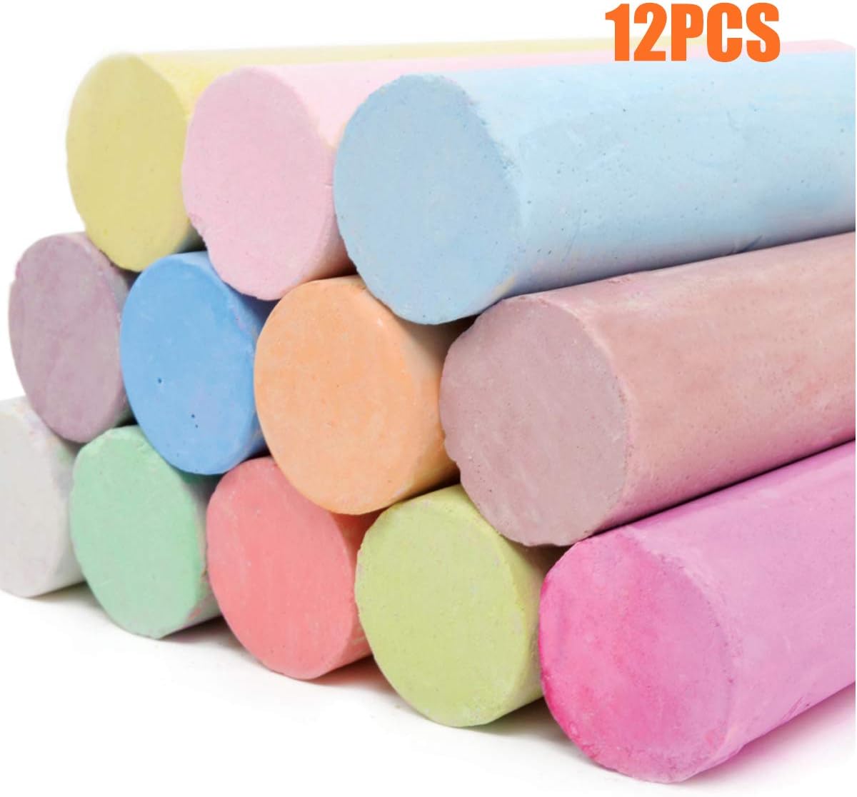 VSTON 12 Jumbo Bright Coloured Chalks Chunky Pavement Washable Fun For Children 4 Super Vibrant Colours - Outdoor - Garden School Drawing Games - Artists Imagination - Toddler - Chalkbard