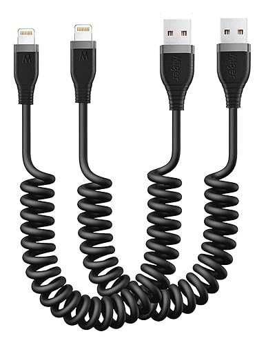 Coiled Lightning Cable [2Pack 4Ft] iPhone Charger Cable for Car