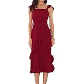 WOMLAYOUT Women's Cocktail Dresses 2025 Sleeveless Square Neck Wedding Guest Ruffle Midi Dress