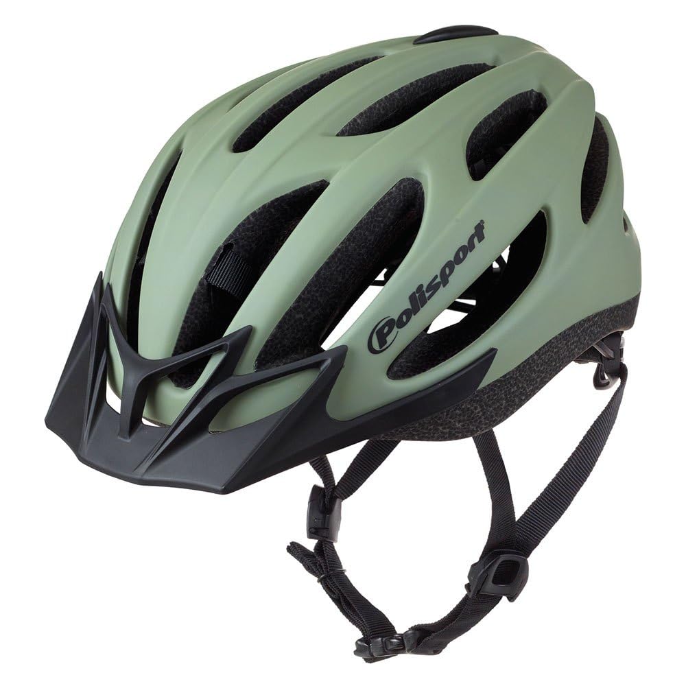 POLISPORT 8742400004 - Sport-Flow Cycling Helmet Men and Women Adjustable Size M (55-57 cm) with removable visor and CE certification in color Matt Green