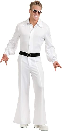 Amazon Co Jp Charades メンズ ディスコフィーバーキング コスチューム ジャンプスーツ Us サイズ Medium カラー ホワイト 服 ファッション小物