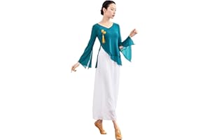 Angcoco Women's Chinese Knot Button Decor V-Neck Side Slit Dance Top