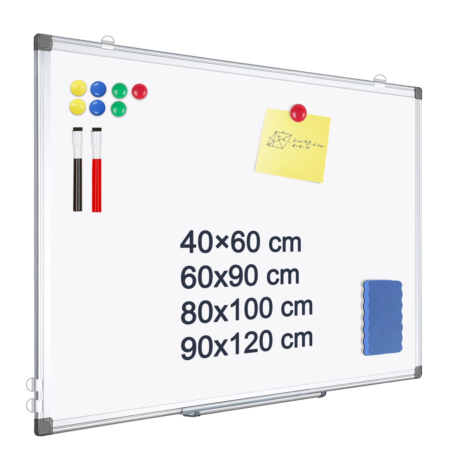 QUEENLINK Magnetic Whiteboard, 40 X 60 cm Dry Erase White Board, Aluminium Frame Writing Board for Home Office School, 2 Markers, 1 Pen Tray