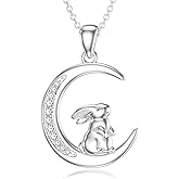 LWXIE Diamond Bunny Necklace for Women 925 Sterling Silver Bunny Moon Pendant Necklace Cute Rabbit & Bunny Jewelry Gifts for Her