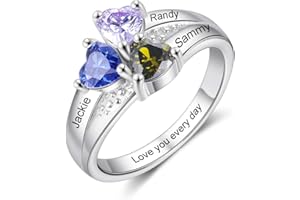 Christmas Gifts for Women Sterling Silver Personalized Rings for Women with 1-4 Birthstones for Wife Mom Grandma Birthday Fam