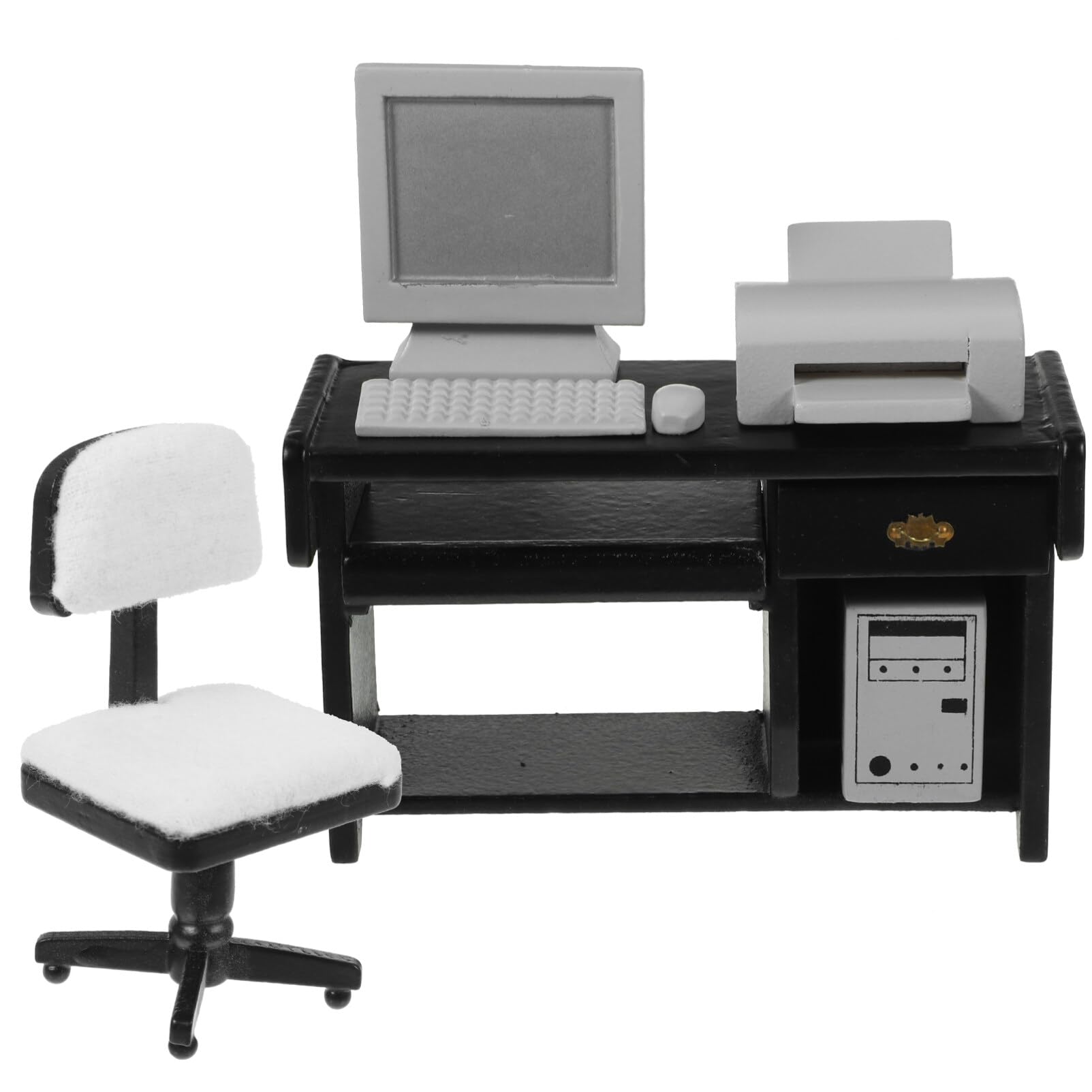 Photo 1 of Toyvian Miniature Desk Office Furniture: 1 Set Dollhouse Mini Computer Desk and Tiny Chair Model Ornament for Crafts, Kids Doll House Decor