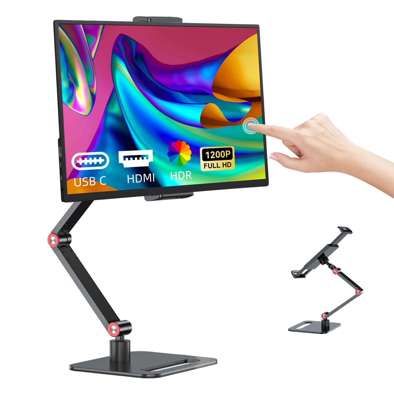 Photo 1 of Touchscreen Portable Monitor, 14 Inch 1200P Ultra-Slim Lightweight Bezel Less HDR FHD IPS Touchscreen Display, Travel Monitor with Stand and Speakers, HDMI USB-C External Screen for Laptops and PC
