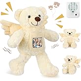Leyndo 12 Inch Angel Remembrance Bear Plush Stuffed Animal with Recorder Soft Plush Animal Toy with a Picture Frame for Baby Shower Birthday Party Wedding Gift(Cream)