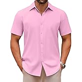 COOFANDY Men's Casual Button Down Shirts Short Sleeve Summer Untucked Dress Shirts