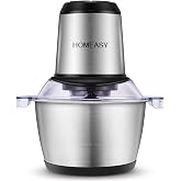 HOMEASY Electric Food Chopper, 2L Stainless Steel Meat Grinder, 4 Blades | Electric food chopper with 2L stainless steel bowl and 4 blades for meat, veggies, fruit and nuts