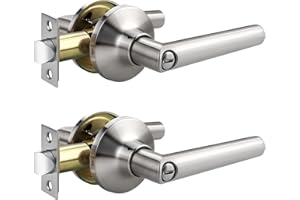 GOBEKOR 2 Pack Brushed Nickel Door Handles Interior Privacy Door Handles Heavy Duty Satin Nickel Door Lever for Bedroom or Ba