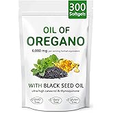 Oil of Oregano with Black Seed Oil, 2 in 1 Organic Oregano Capsules for Immune Support & Overall Wellness, Non-GMO, Gluten Free, 300 Softgel