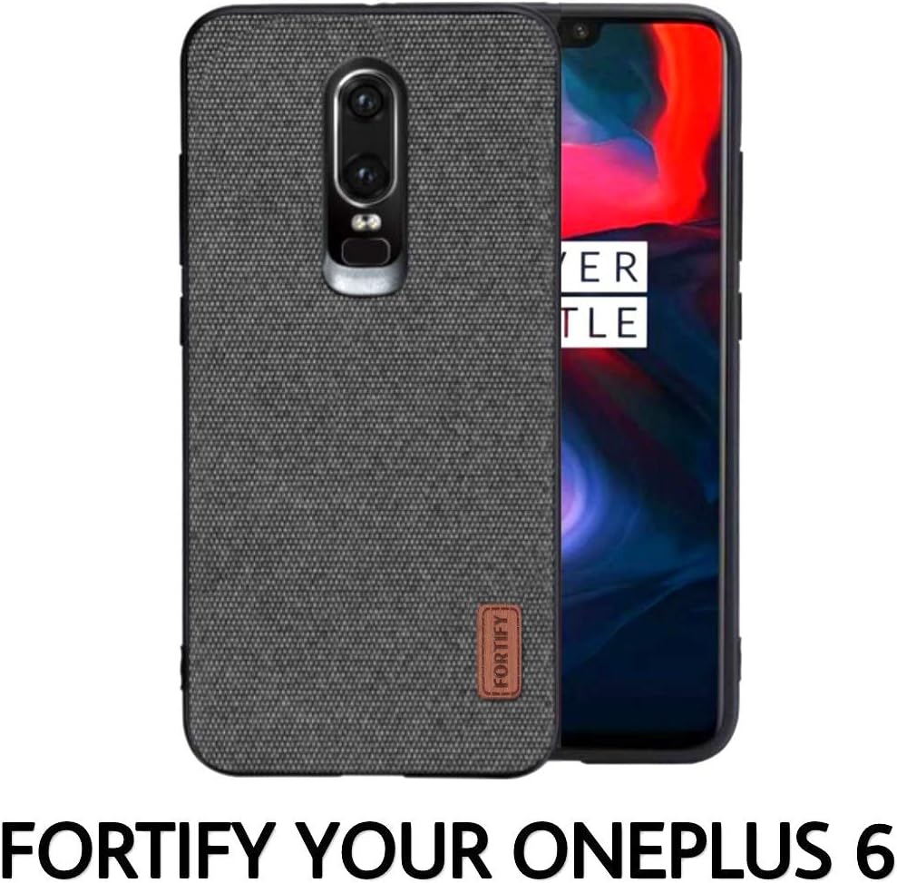 FORTIFY Soft Fabric Hybrid Protective Bumper Back Cover with TPU Frame and PC Back for OnePlus 6 (Grey)