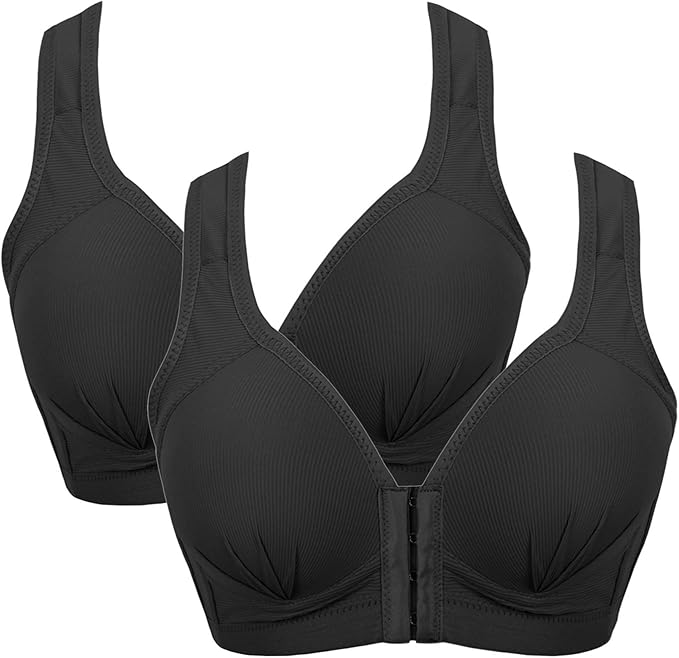 Cysincos Damen Sport BH mit Gepolstert Bustier ohne Bügel Übergröße Vorne Verschluss Elastische