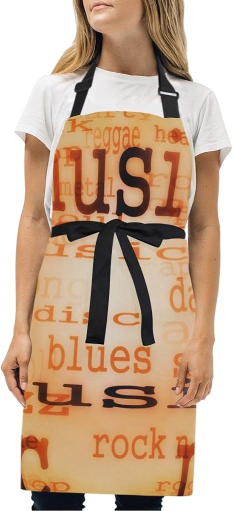 Amazon Liasdiva エプロン イラスト音楽単語背景テクスチャ 耐久性 調節可能 おしゃれ 男女兼用 仕事用 保育士 カフェ 料理室 家庭用 ファッション柄 エプロン オンライン通販
