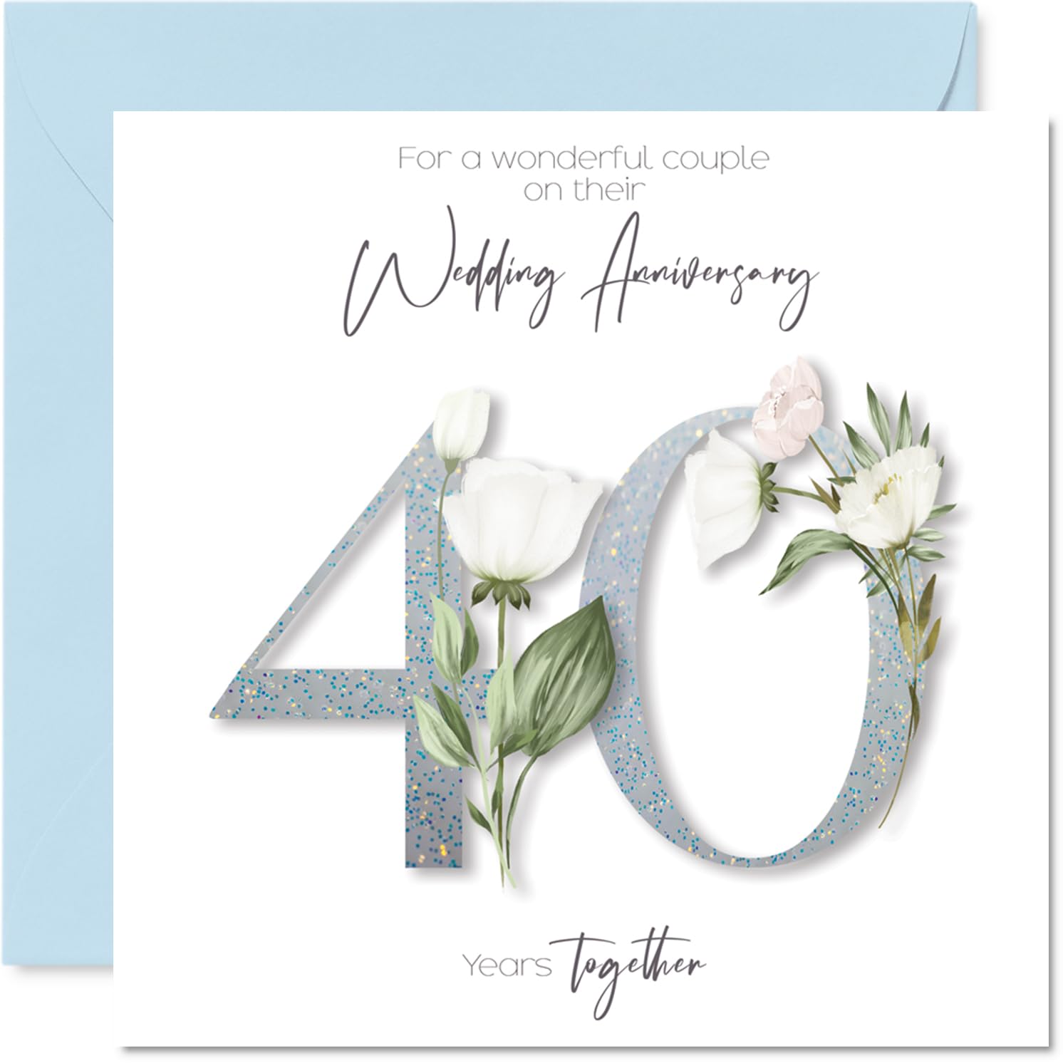 Photo 1 of Stuff4 40th Anniversary Card for Women Men - Fancy Floral Flowers - Happy 40 Year Anniversary Card for Mom Dad Grandpa Nanny, 145mm Wedding Anniversaries Greeting Cards