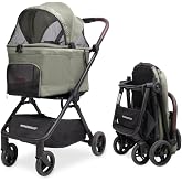 WonderFold Bella Pet Stroller, Lightweight Aluminum Frame, Moss | Autofold Pet Stroller with a Breathable Carriage Fabrics and Canopy, Safety Tethers &amp; Easy-Clean Interior