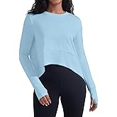 YIPINK Long Sleeve Workout Tops for Women with Thumb Hole Athletic Gym Workout Cover Up Yoga Shirts Flowy Split Side