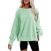 Nirovien Womens Oversized Crewneck Sweatshirt Side Slit Long Sleeve Pullover Slouchy Fit Tops