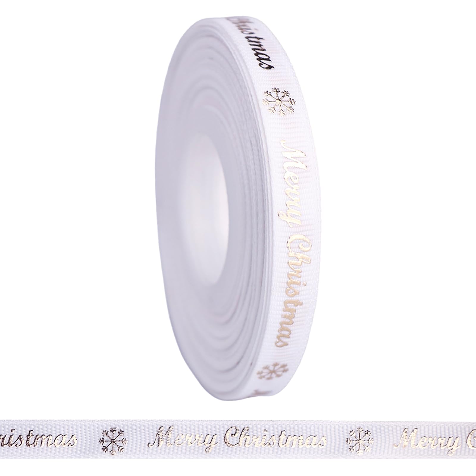 LOOGI Merry Christmas Ribbon 22m, 10mm Grosgrain Ribbon Glitter Gold White Satin Ribbon for Gift Wrapping Crafts Wreaths — image 1