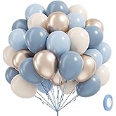60pcs Dusty Blue Balloons 12inch with Sand White Metallic Gold Dusty Pastel Blue Balloons for Wedding Gender Reveal Baby Bridal Shower Birthday Party Decorations